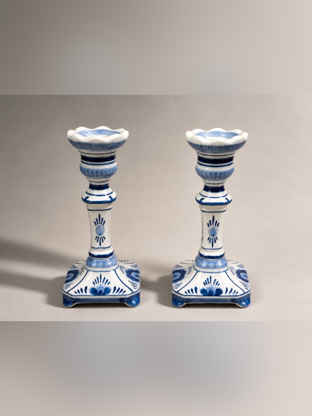 Delft Blauw and White Ceramic Candlestick Pair - Home Accents